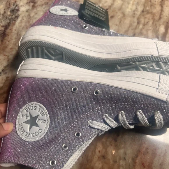Converse Glittery High-Tops purple with White Shoes tenis sneaker - Picture 7 of 9